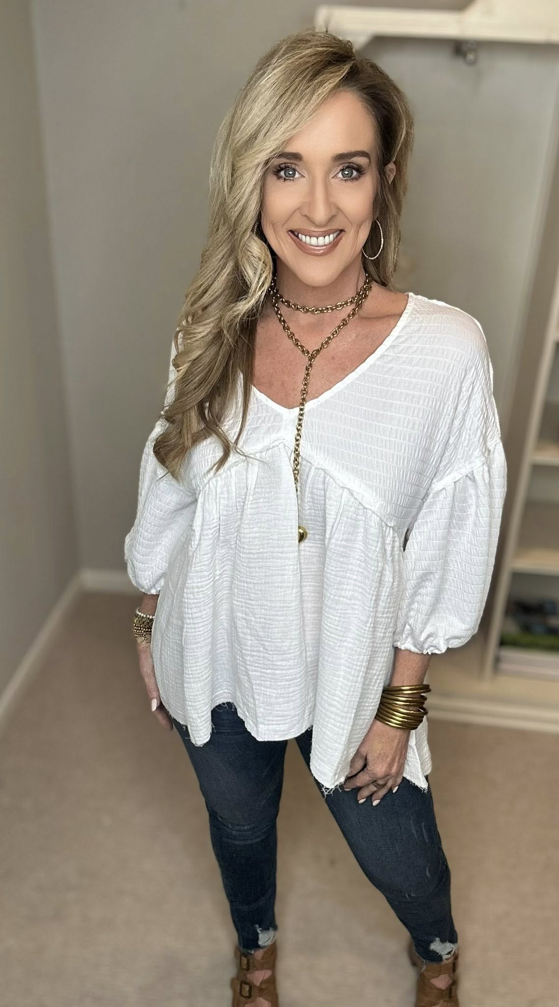 High-Low Frayed Hem V-Neck Blouse