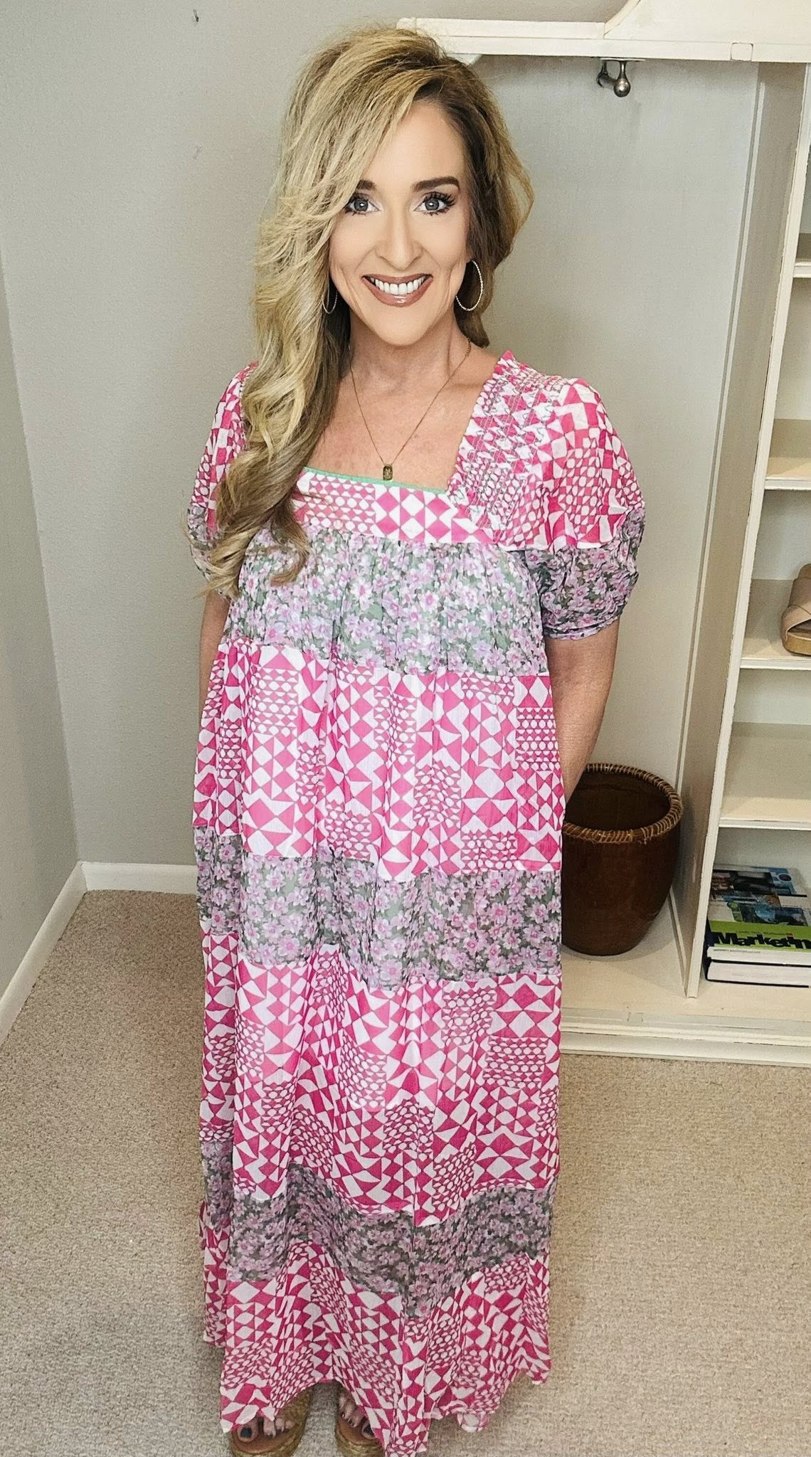 Multi Floral Square Neck Puff Sleeve Maxi Dress