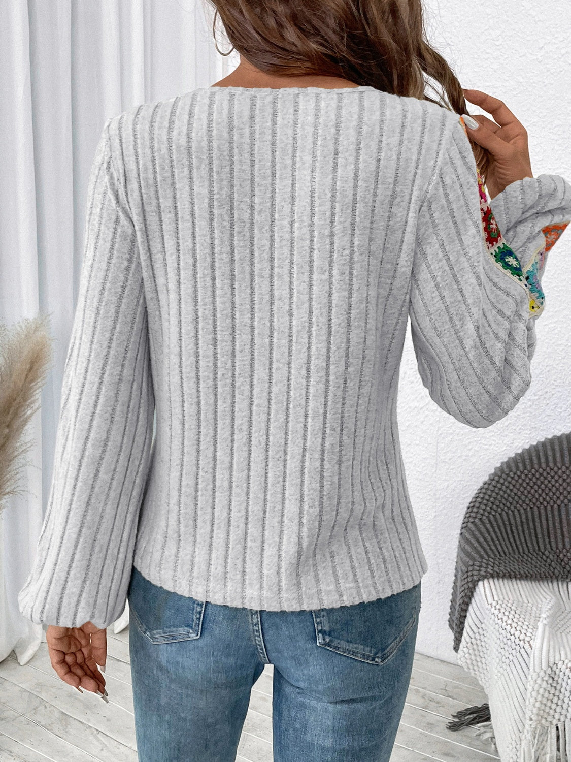 Crochet Ribbed Knit Pullover