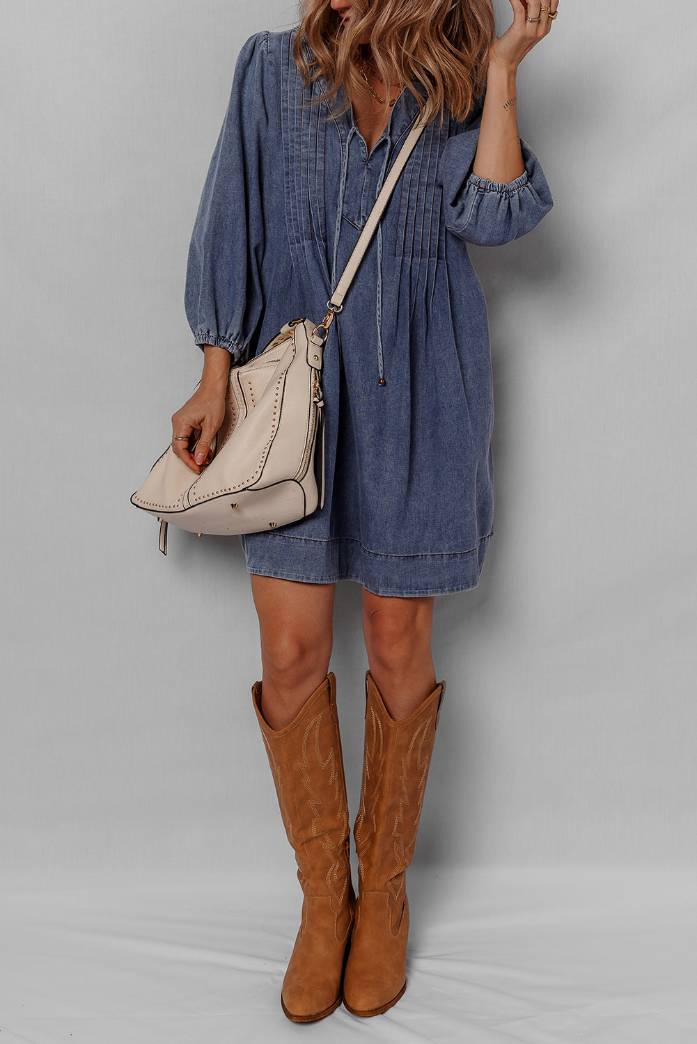 Autumn Tied Pleated Mini Dress