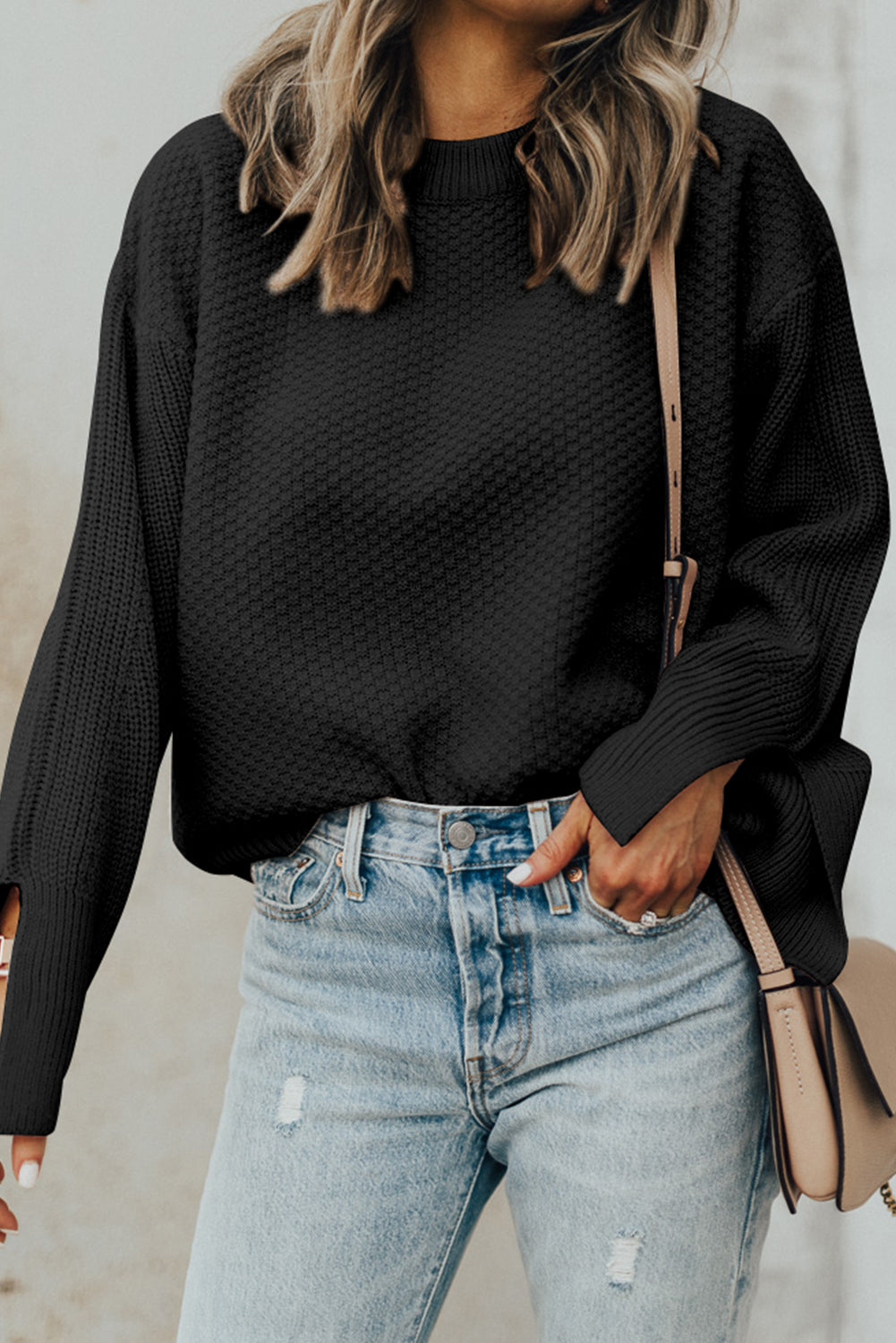 Textured Long Sleeve Sweater