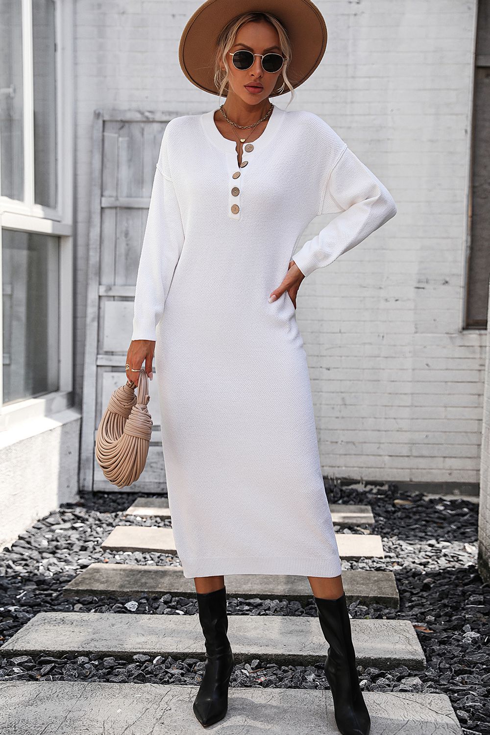 Button Front Midi Dress