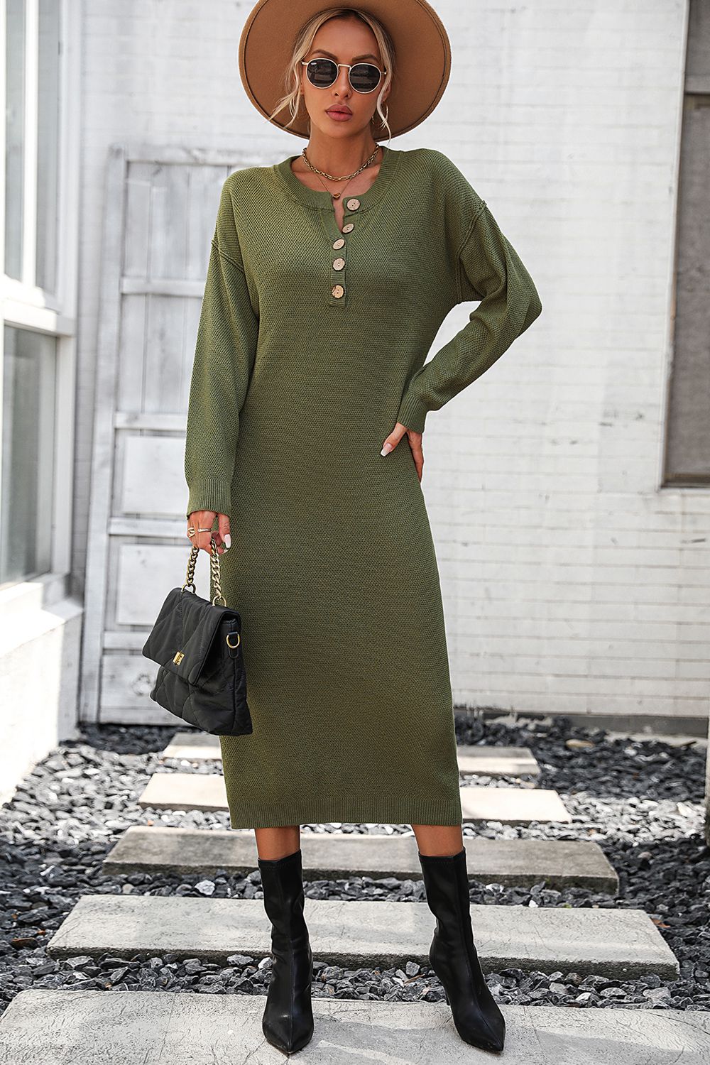 Button Front Midi Dress