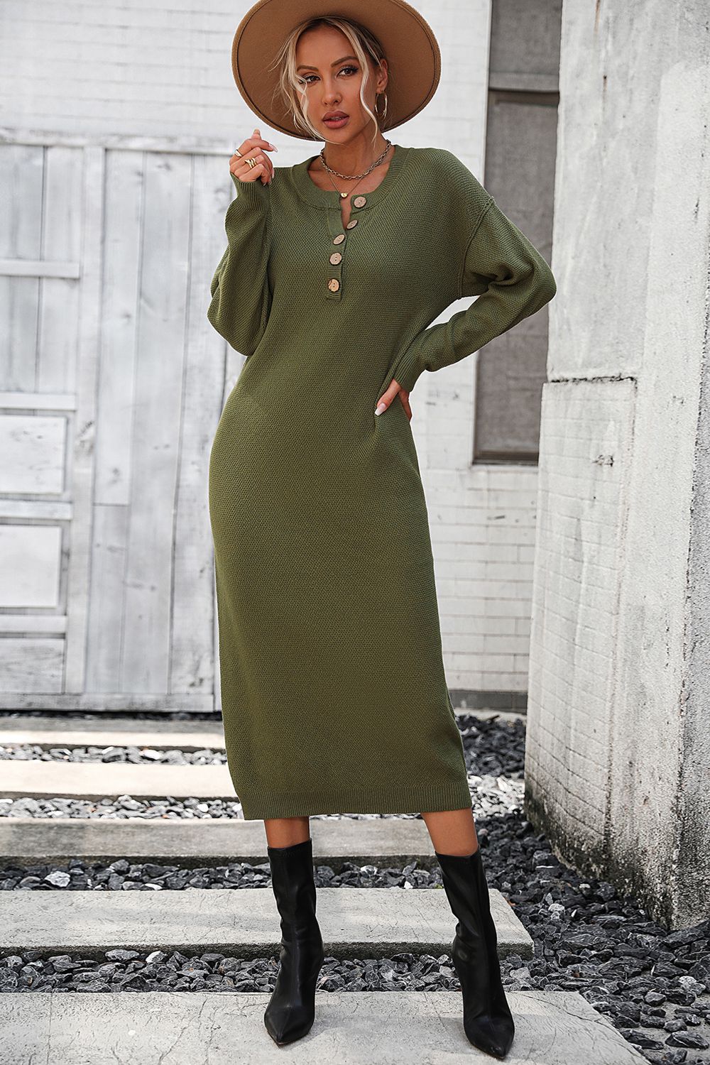 Button Front Midi Dress