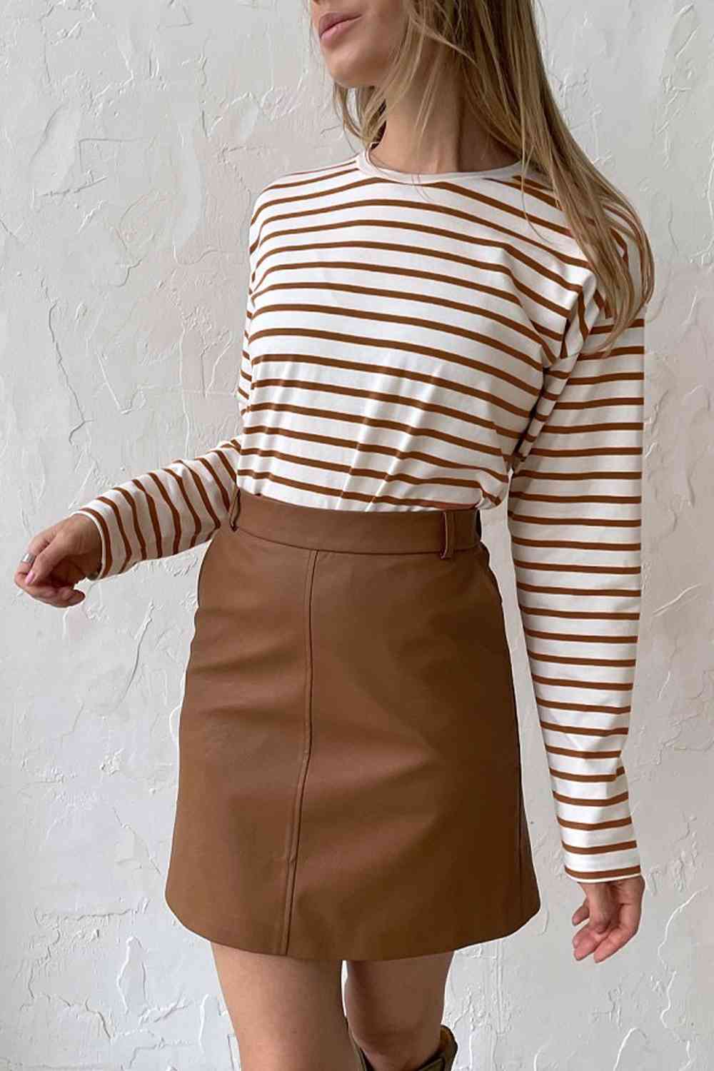 Round Neck Striped Dropped Shoulder T-Shirt